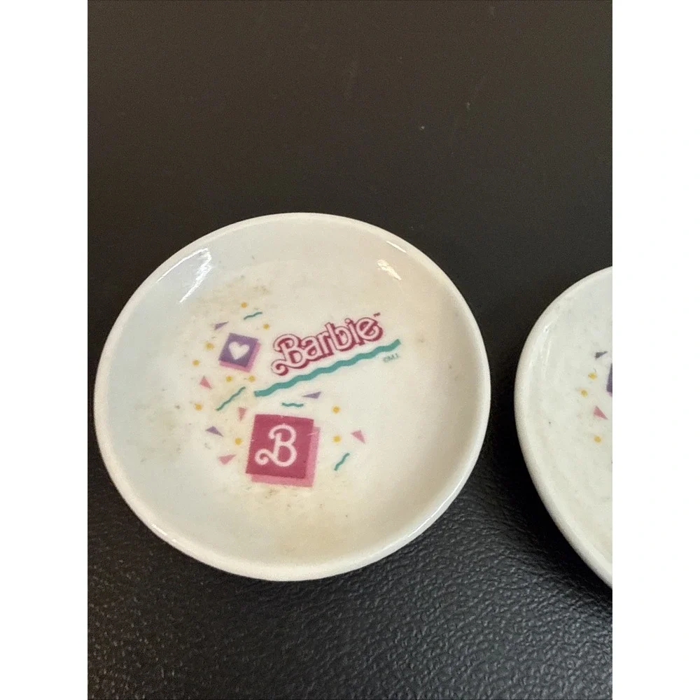 Vintage 1990s Barbie Miniature Ceramic Tea Set Replacement Plates - Lot of 2